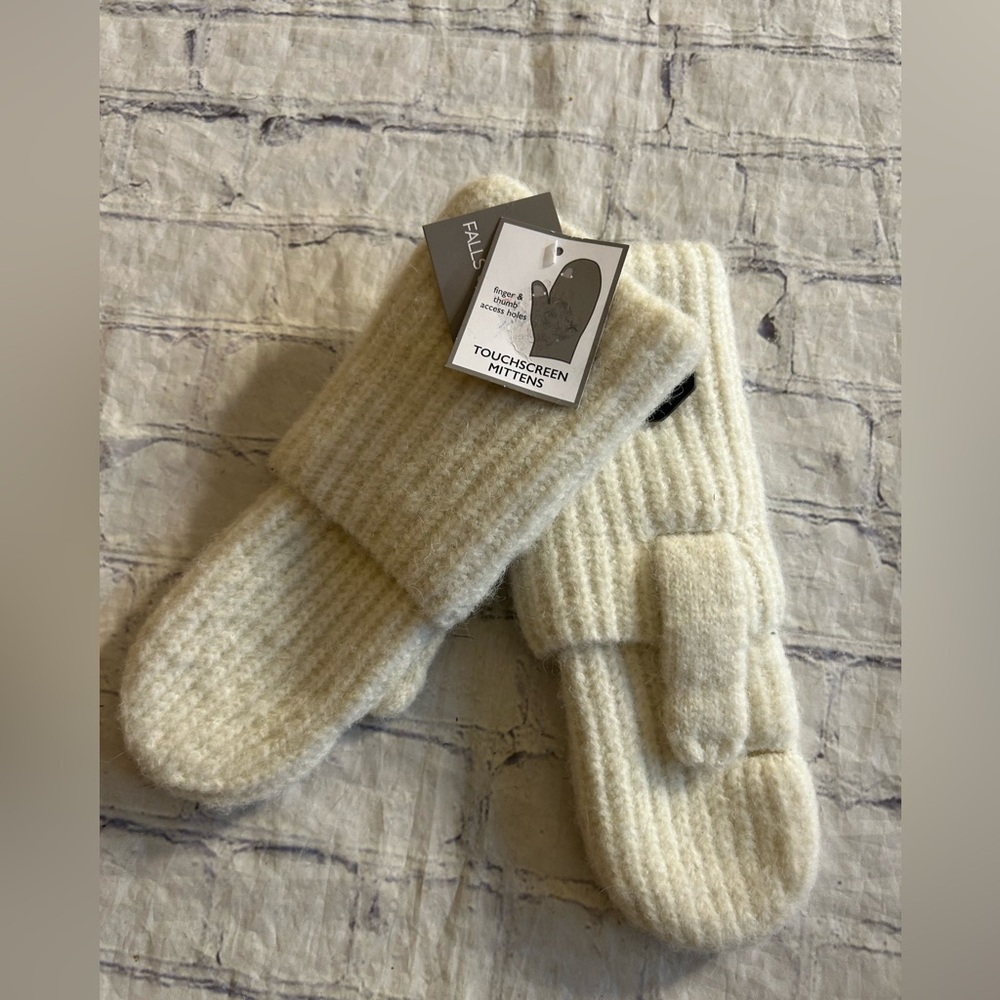 FALLS CREEK TOUCHSCREEN IVORY MITTENS FINGER & THUMB ACCESS HOLES WOMEN’S O/S